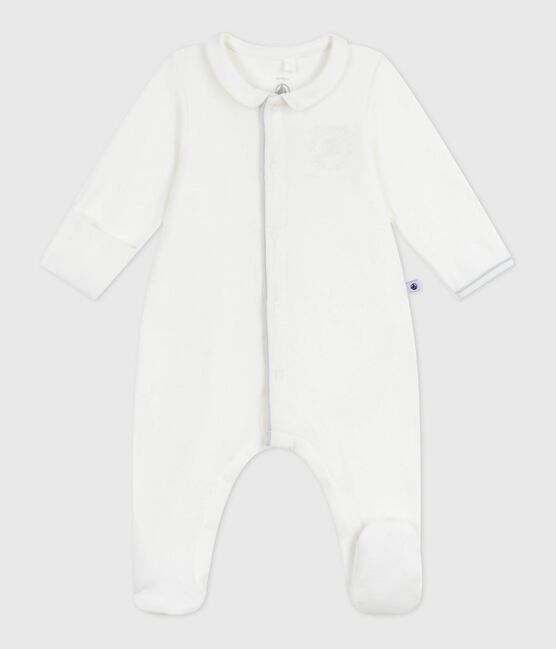 Pigiama con colletto in ciniglia tinta unita neonato bianco MARSHMALLOW