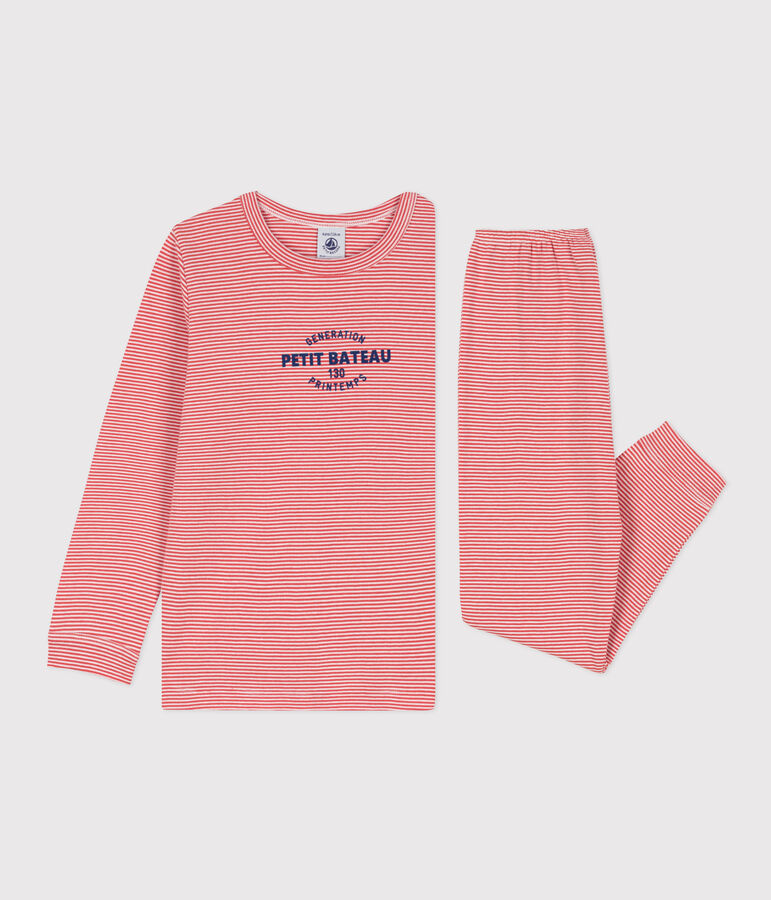 Pigiama a righe bambino unisex in cotone arancione OURSIN/bianco MARSHMALLOW