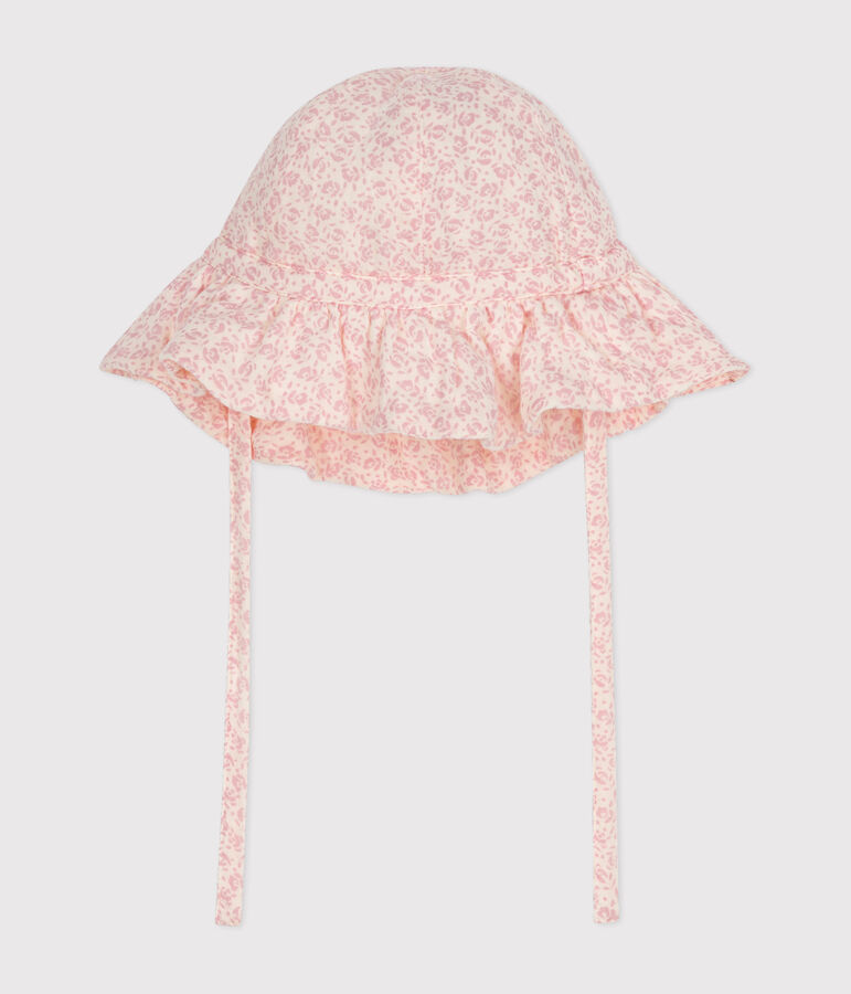 Cappellino a fiori rosa in garza di cotone beb&egrave; femmina variante 1