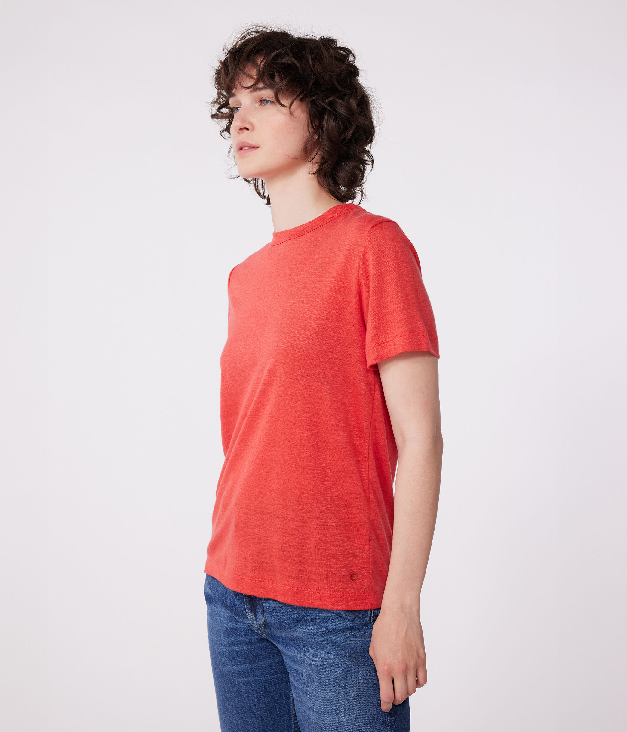 T-shirt a maniche corte in lino donna rosso