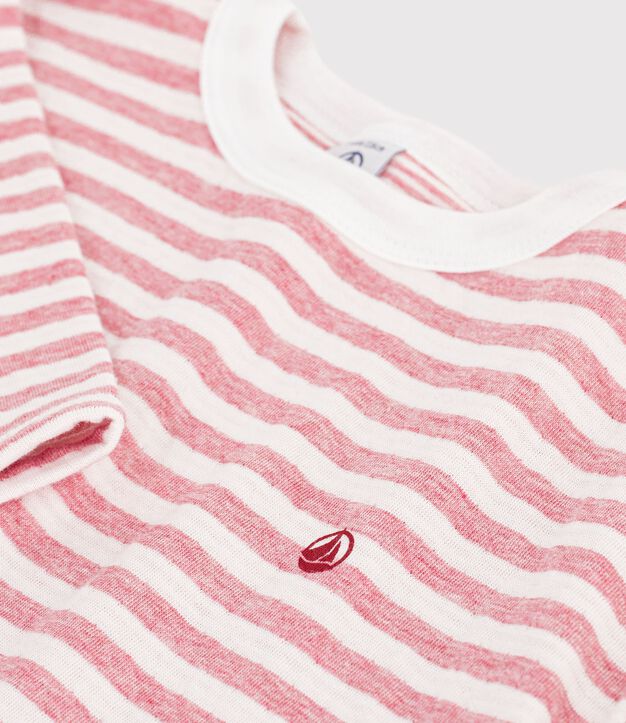 T-shirt a maniche lunghe a righe bambino rosa/ecru