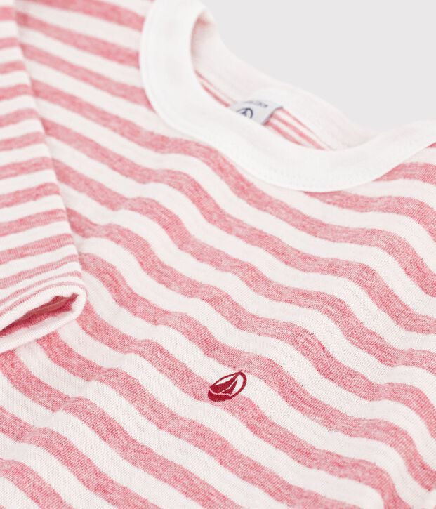 T-shirt a maniche lunghe a righe bambino rosa/ecru