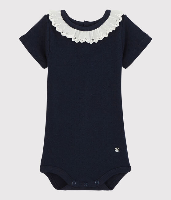 Body con colletto in sangallo bebè femmina blu SMOKING