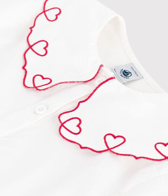 Blusa a maniche corte in popeline di cotone tinta unita bambina bianco ECUME