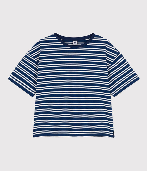 T-shirt LE BOXY in cotone donna blu/bianco