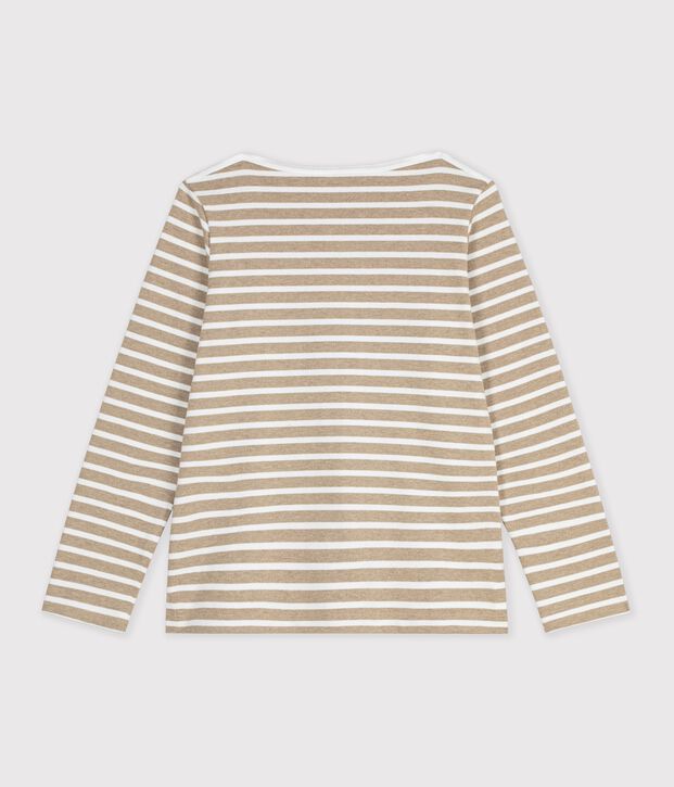 Marini&egrave;re a maniche lunghe in cotone donna beige/bianco