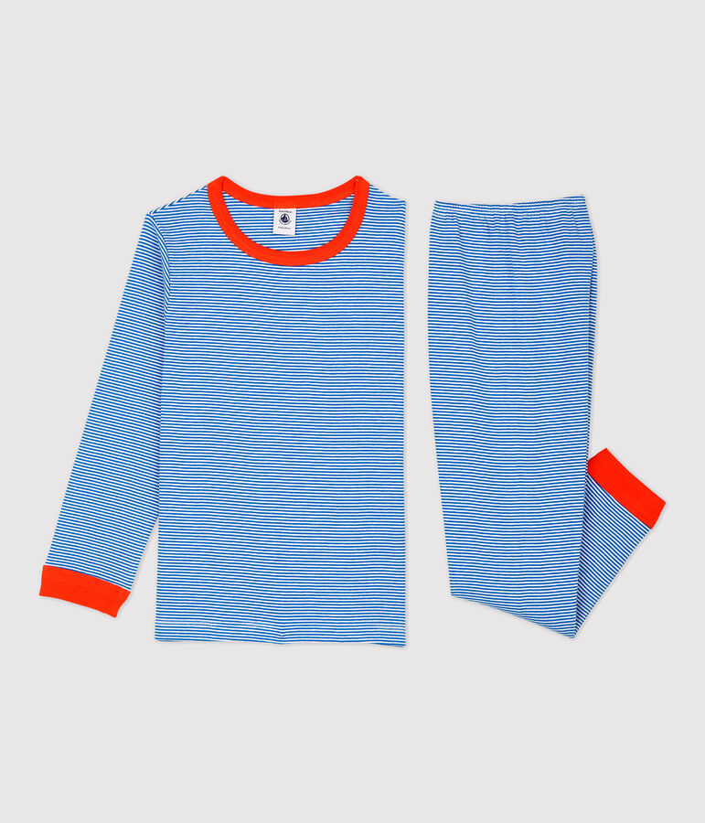 Pigiama bambino millerighe blu in cotone blu/bianco