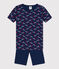 Pigiama corto aderente in cotone per bimbi, unisex blu MEDIEVAL/bianco MULTICO