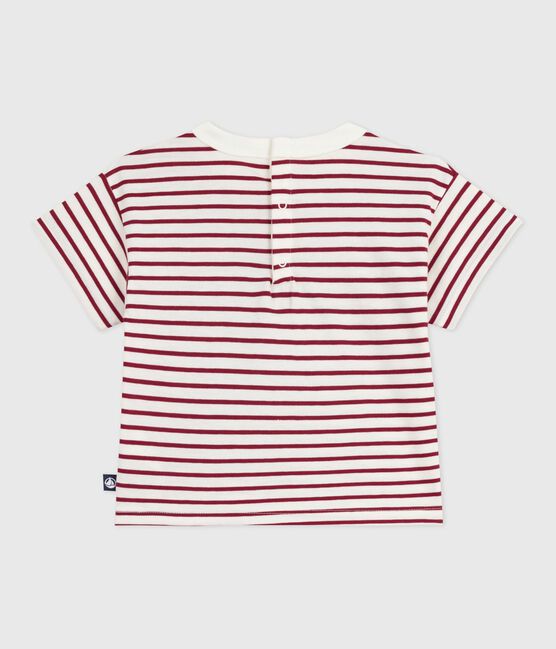 T-shirt a maniche corte in cotone a righe neonato rosso MILK/ AMARANTE