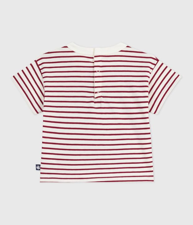 T-shirt a maniche corte in cotone a righe neonato rosso/rosso