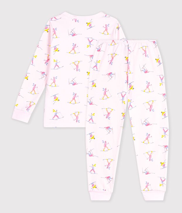 Pigiama in tessuto felpato con sciatori stampati bambino rosa/multicolore