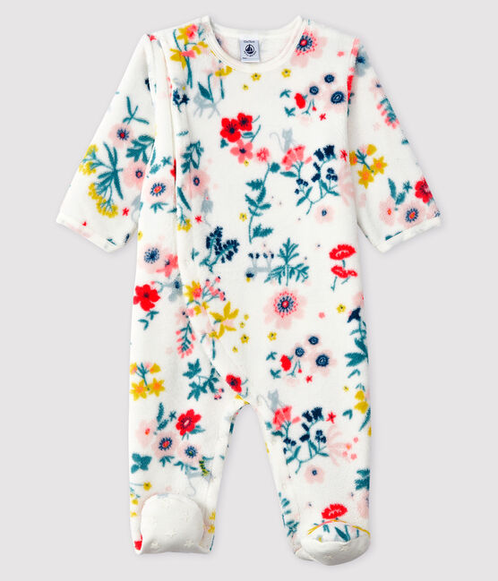 Tutina imbottita stampa a fiori bebé femmina in pile bianco MARSHMALLOW/bianco MULTICO