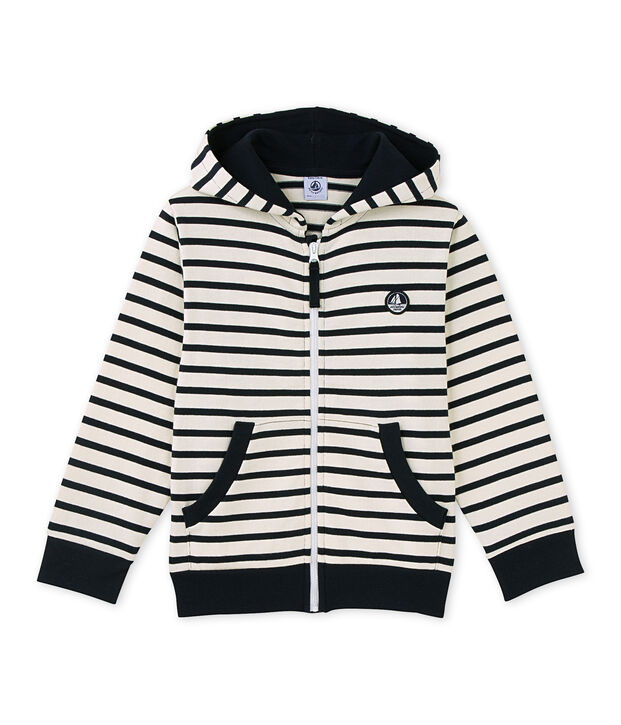 Sweat zipp&eacute; gar&ccedil;on en jersey lourd bianco/blu