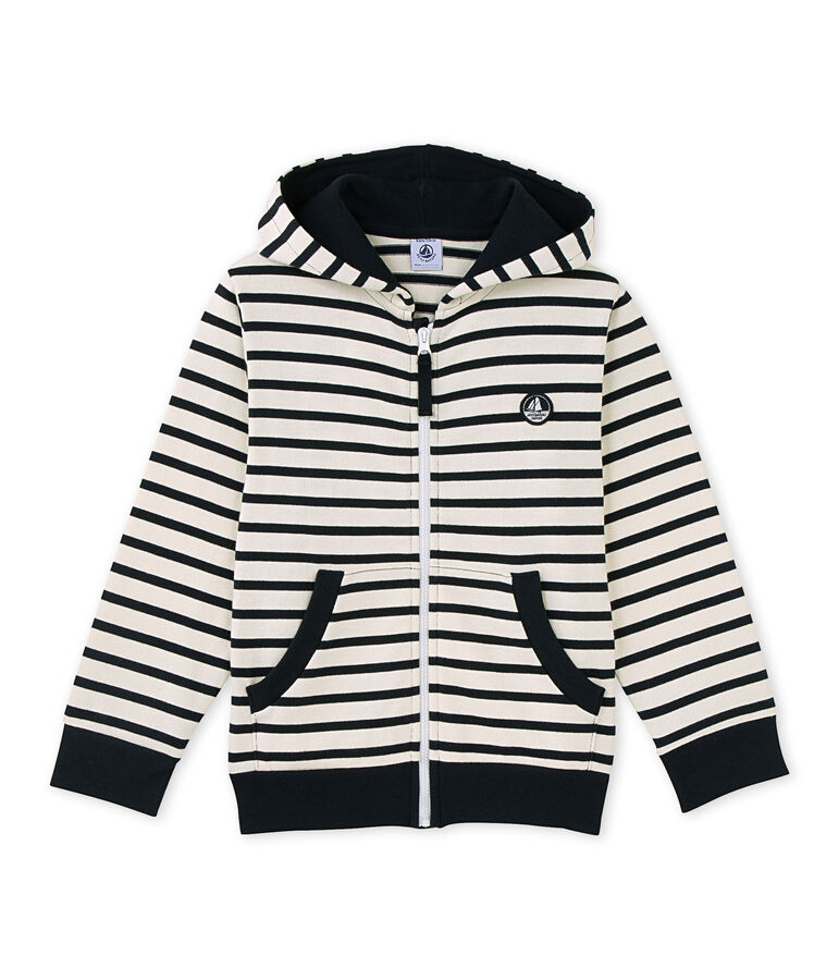 Sweat zipp&eacute; gar&ccedil;on en jersey lourd bianco/blu
