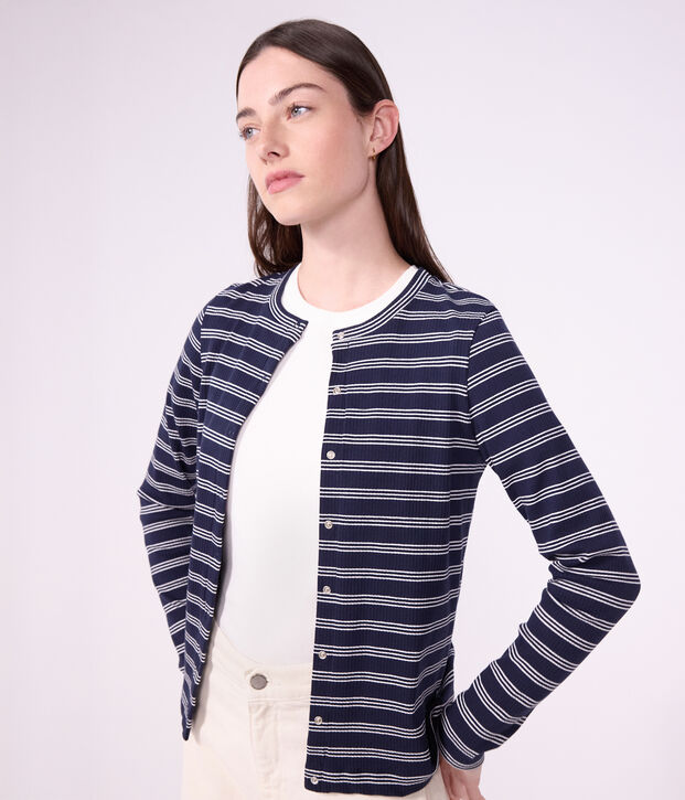 Cardigan in cotone a righe donna blu/bianco
