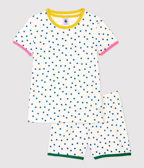 Pigiama corto bambina a pois blu bambina in cotone bianco MARSHMALLOW/ MALLARD