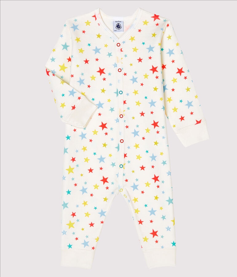 Tutina pigiama senza piedi in tubique beb&egrave; bianco/multicolore