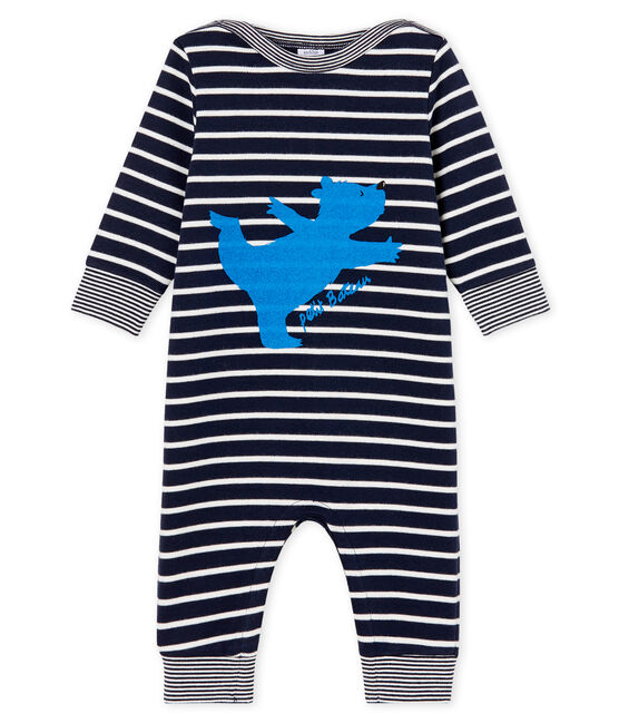 Tuta lunga bebè maschio a righe marinare blu SMOKING/bianco MARSHMALLOW CN