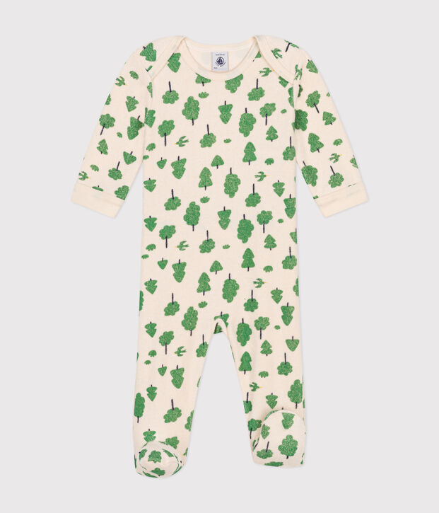Pigiama in spugna bouclette spazzolata con alberi stampati neonato ecru/multicolore