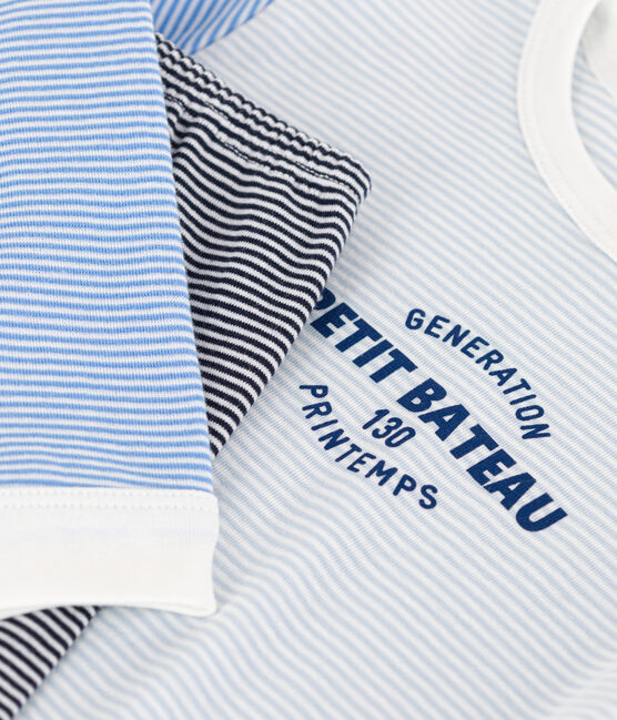 Pigiama millerighe tricolore in cotone unisex  blu SMOKING/bianco MULTICO