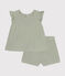 Completo blusa e shorts bebè in garza di cotone verde HERBIER