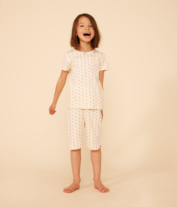 Pigiama Capri bambino fantasia fiori in cotone ecru/multicolore