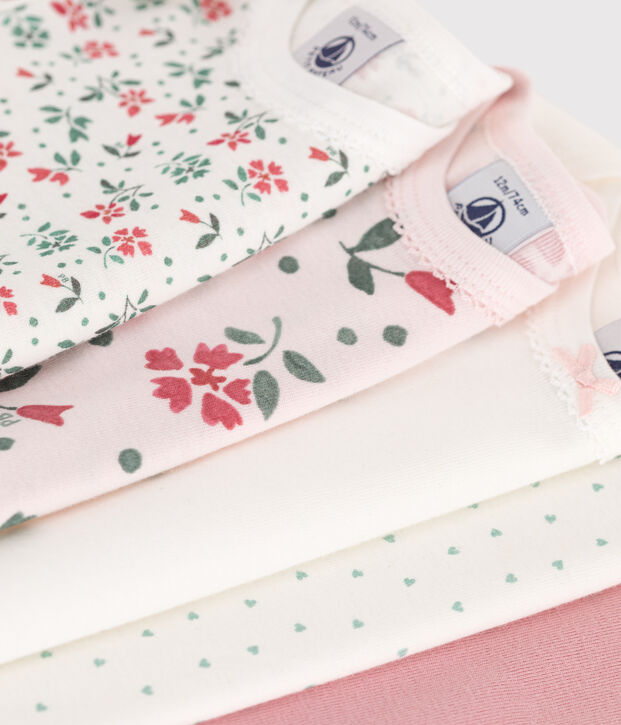 Set da 5 body a maniche corte in cotone a fiori neonato multicolore