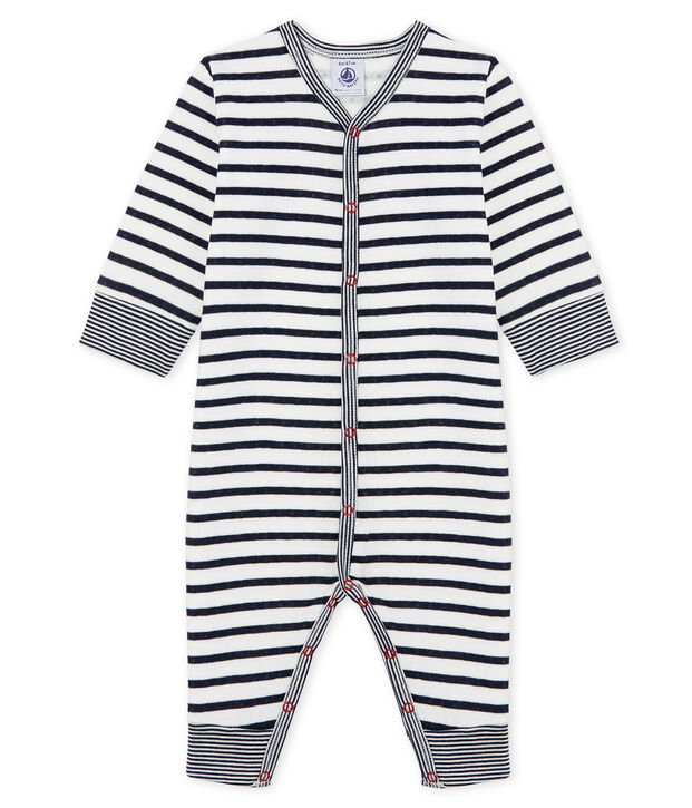 Tutina pigiama senza piedi in tubique da neonato bianco/blu