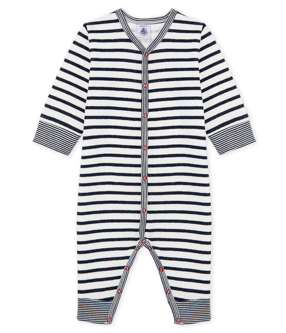 Tutina pigiama senza piedi in tubique da neonato bianco MARSHMALLOW/blu SMOKING CN