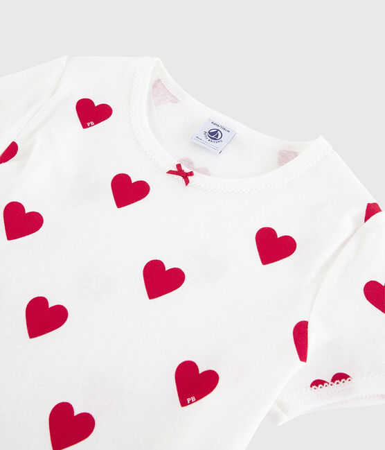Pigiama corto bambina in cotone motivo cuore bianco MARSHMALLOW/rosso TERKUIT