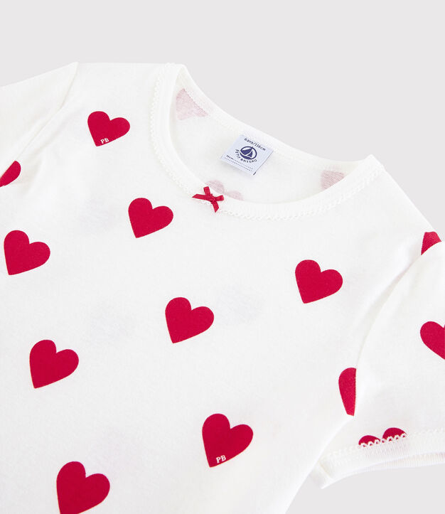 Pigiama short per bambini in cotone con stampa a cuori bianco/rosso