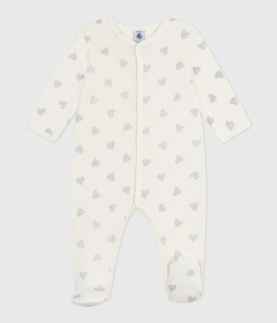 Pigiama in cotone con cuori argentati stampati neonato ecru MILK/ ARGENT