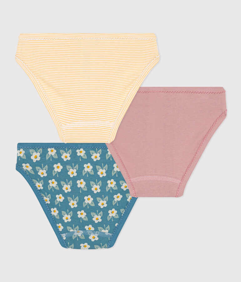 Confezione da 3 slip in cotone bambina motivo fiore multicolore