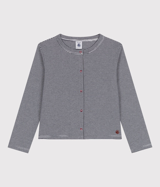 Cardigan in cotone a righe bambina blu SMOKING/bianco MARSHMALLOW