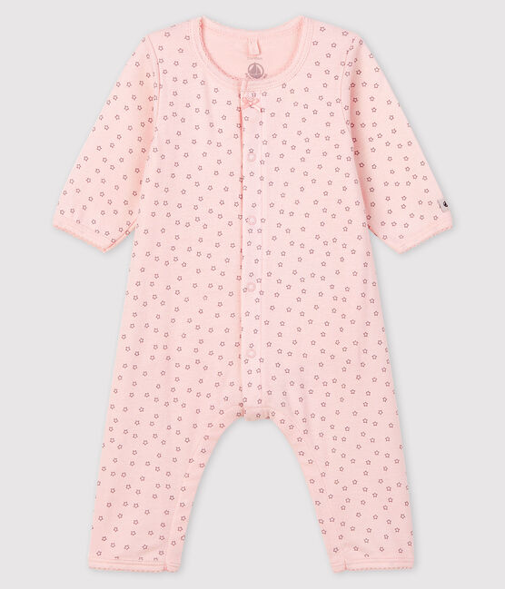 Body-pigiama senza piedi a stelline bebè femmina in cotone biologico rosa FLEUR/grigio CONCRETE