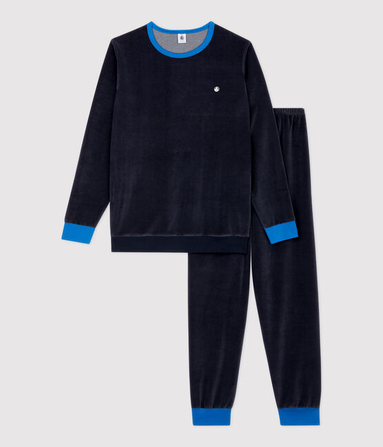 Pigiama blu marine ragazzo in ciniglia blu SMOKING