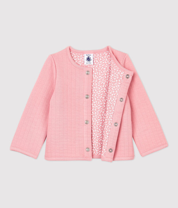 Cardigan beb&egrave; in tubique trapuntato. rosa