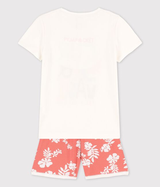 Pigiama corto fantasia hawaiana rosa bambina in cotone bianco MARSHMALLOW/ PAPAYE