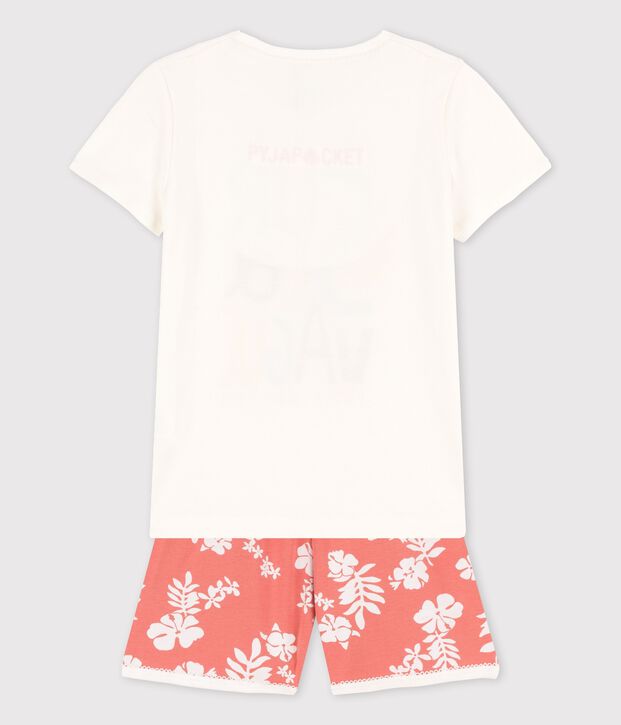 Pigiama corto fantasia hawaiana rosa bambina in cotone bianco/rosa