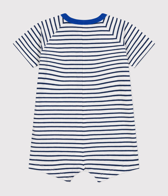 Tutina corta in jersey sottile neonato bianco MARSHMALLOW/blu MEDIEVAL