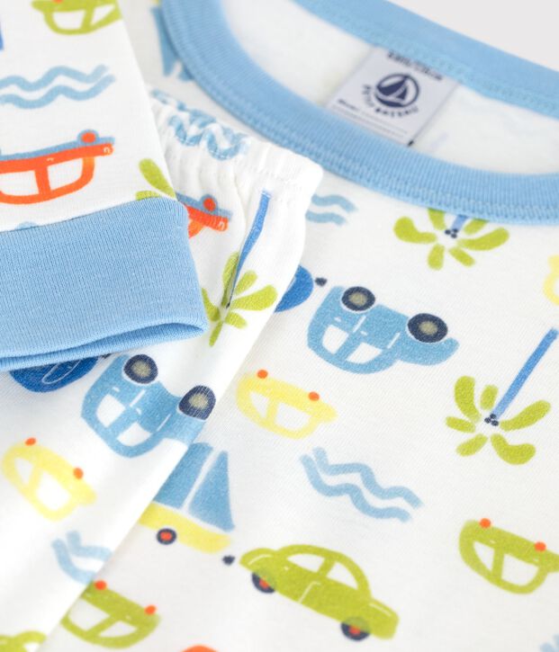 Pigiama molto aderente in cotone con automobili stampate bambino bianco/multicolore