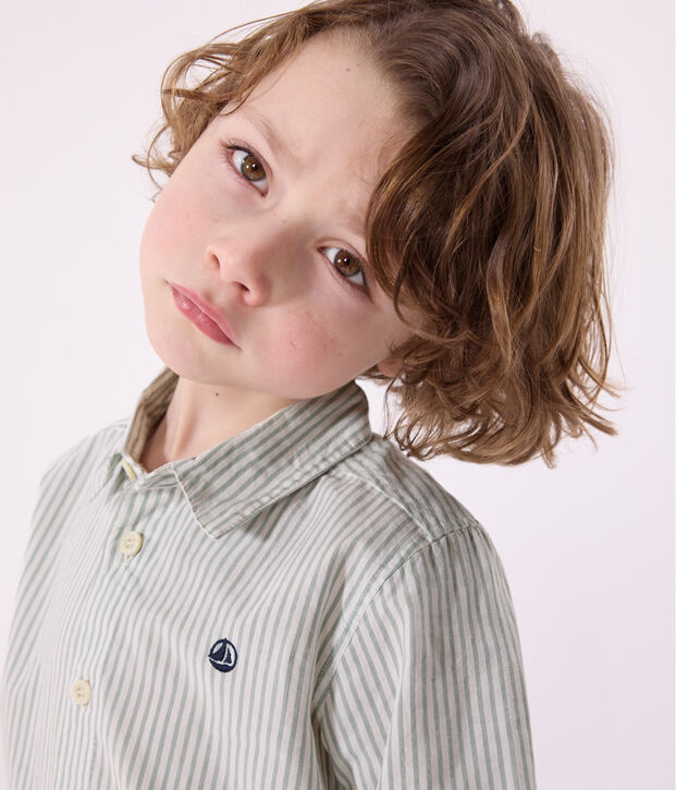 Camicia a maniche lunghe in cotone a righe bambino verde/bianco