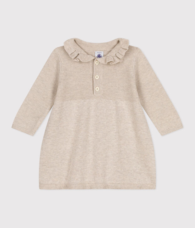 Abito a maniche lunghe in maglia di cotone neonato beige