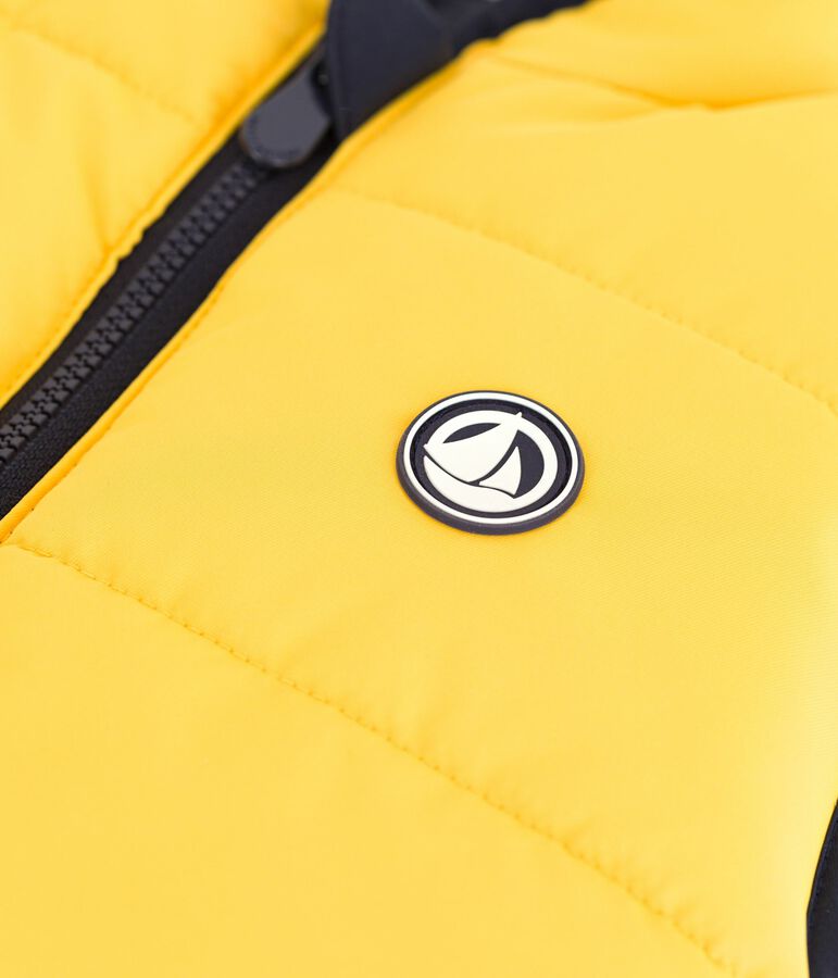 Piumino bambino senza maniche bicolore double face blu/giallo
