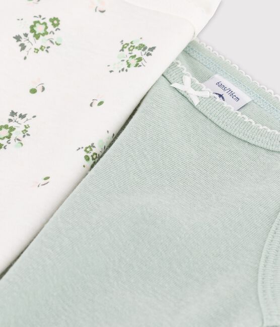 Confezione da 2 canottiere con spalline a fiori bambina in cotone e lino variante 1