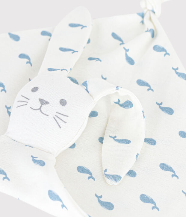 Doudou in cotone con balena stampata neonato bianco/blu