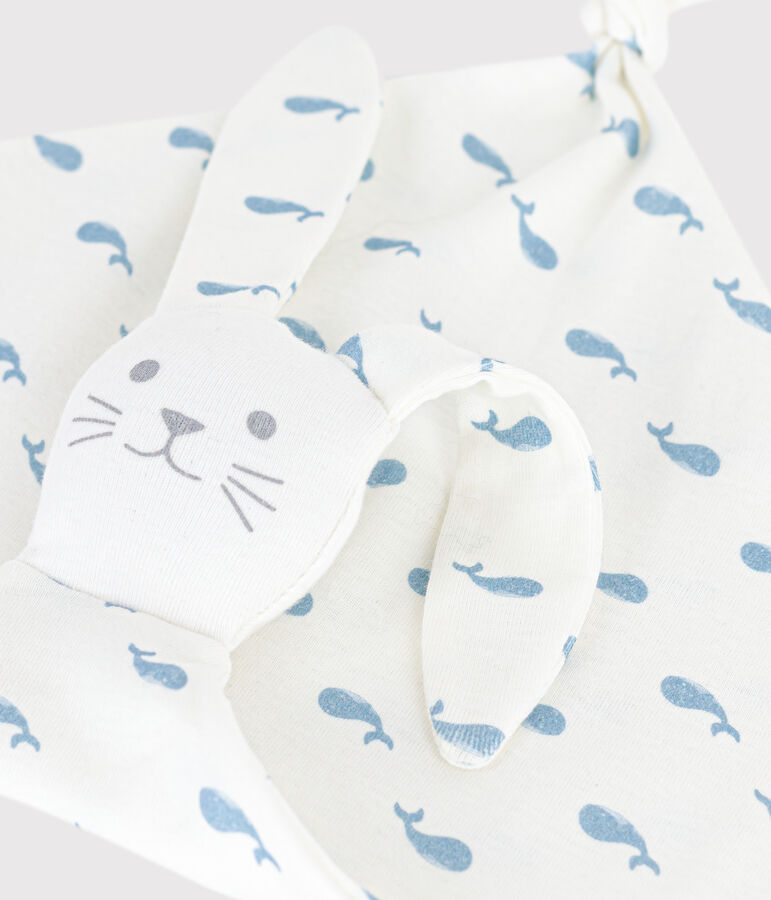 Doudou in cotone con balena stampata neonato bianco/blu
