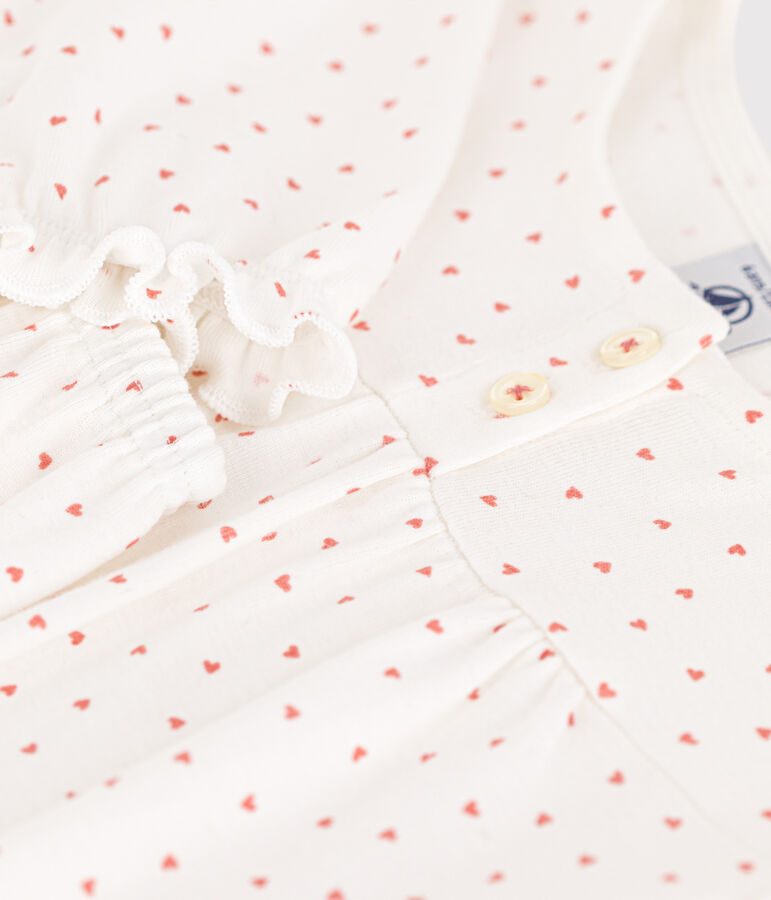 Pigiama bambina in cotone motivo cuore bianco/rosa