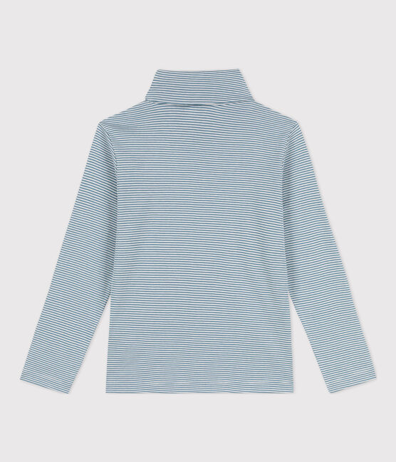 Dolcevita a righe in cotone bambino unisex blu ROVER/bianco MARSHMALLOW