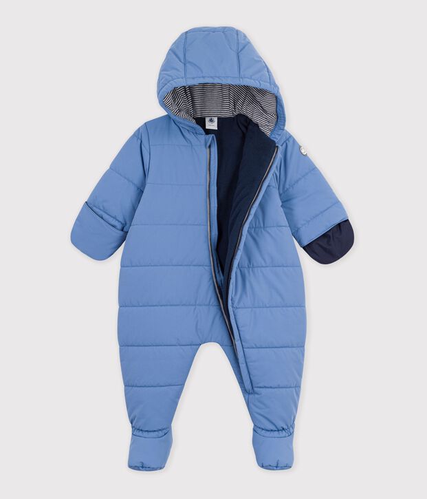 Tutina imbottita in poliestere tinta unita neonato blu
